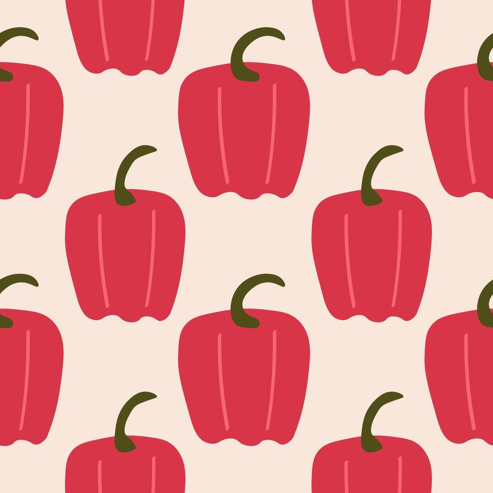 Seamless pattern with red pepper Paprika. Repeating background with Capsicum vegetables, orange-red spice fruits. Food and harvest. Design rapport for label, wrapping, paper, textile, banner vector