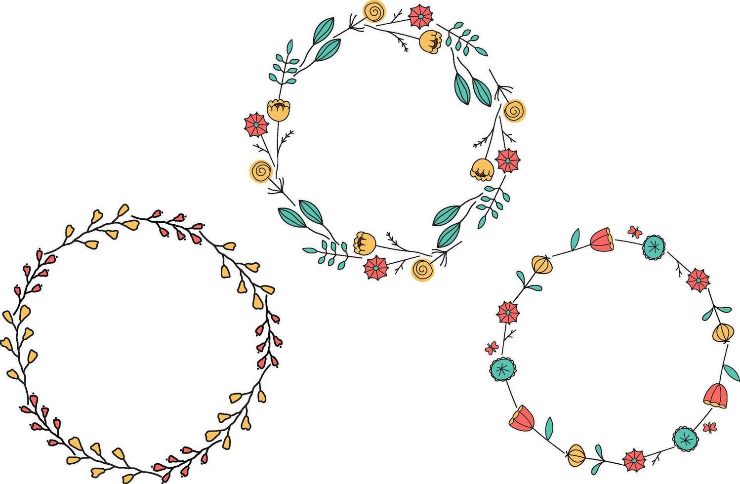 Frames with flower branches and plants. Hand drawn coloured festive spring borders for text. Design elements for congratulating of holidays, invitation, Mother's Day, birthday. For flyer, card vector