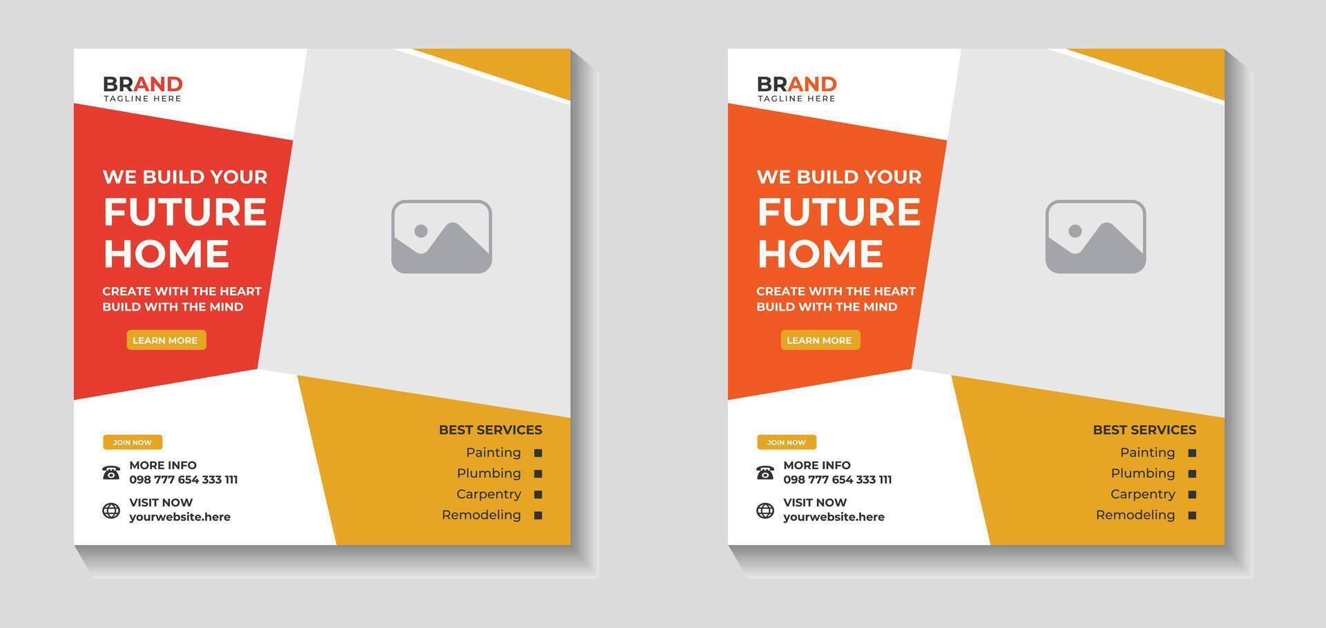 Social Media Post Design for Construction Company, home improvement banner templat, Constructions Engineering social media post template, Construction social media post banner design Template vector