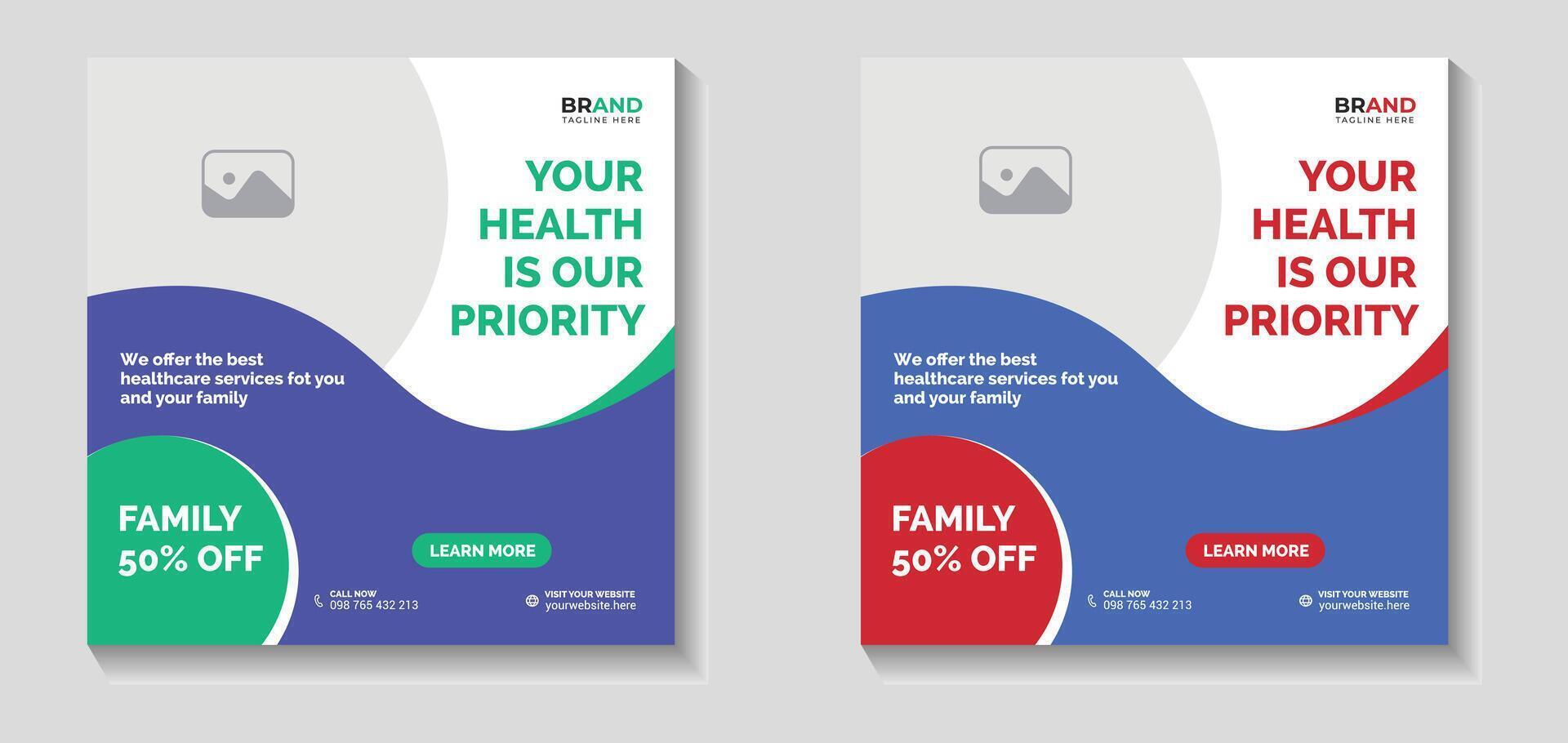 Set of Medical square banner design template, Healthcare social media post, Quality Dental care Medical social media post template, Set of medical healthcare center social media post template vector