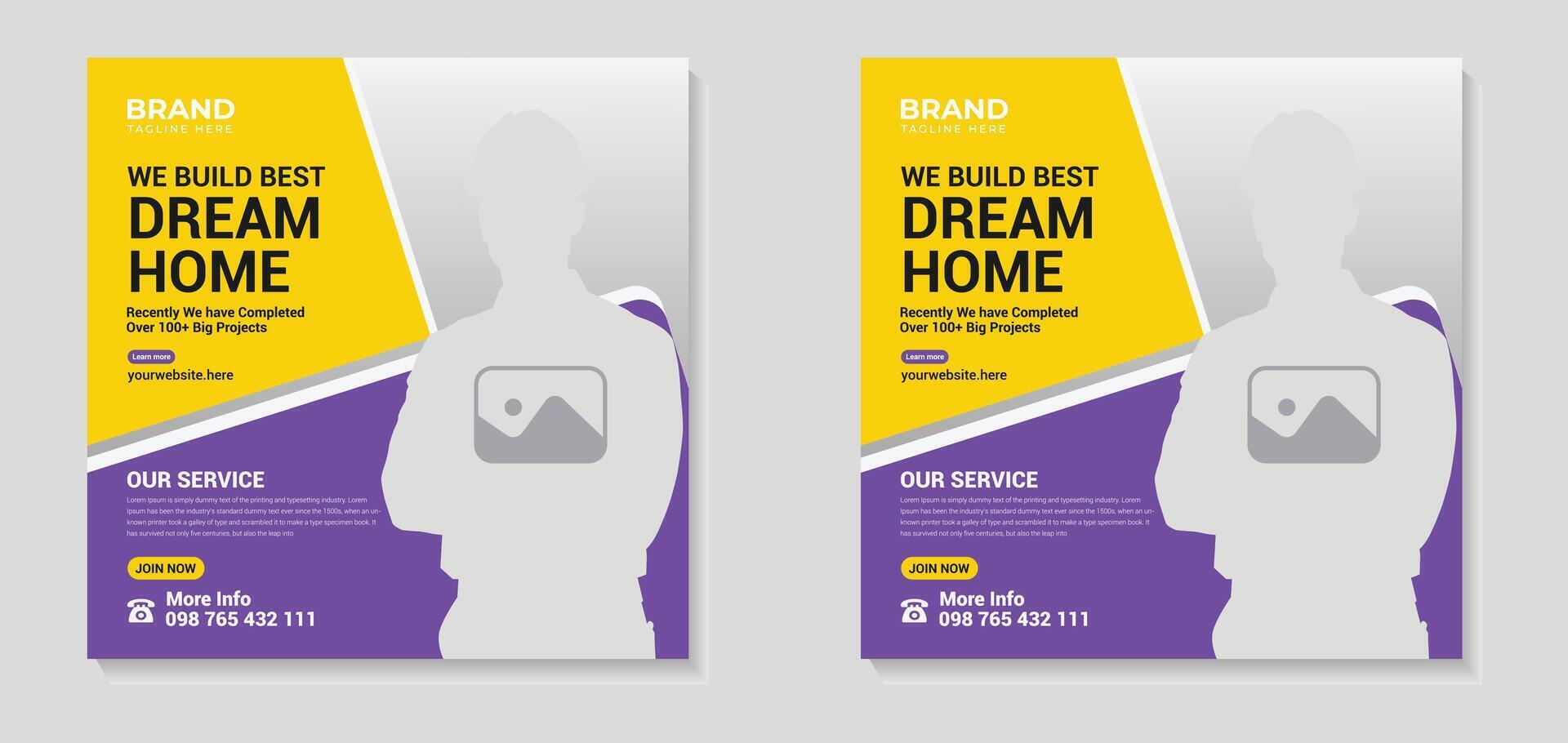 Clean and professional Construction social media post banner, Modern corporate editable elegant real estate construction social media post design vector