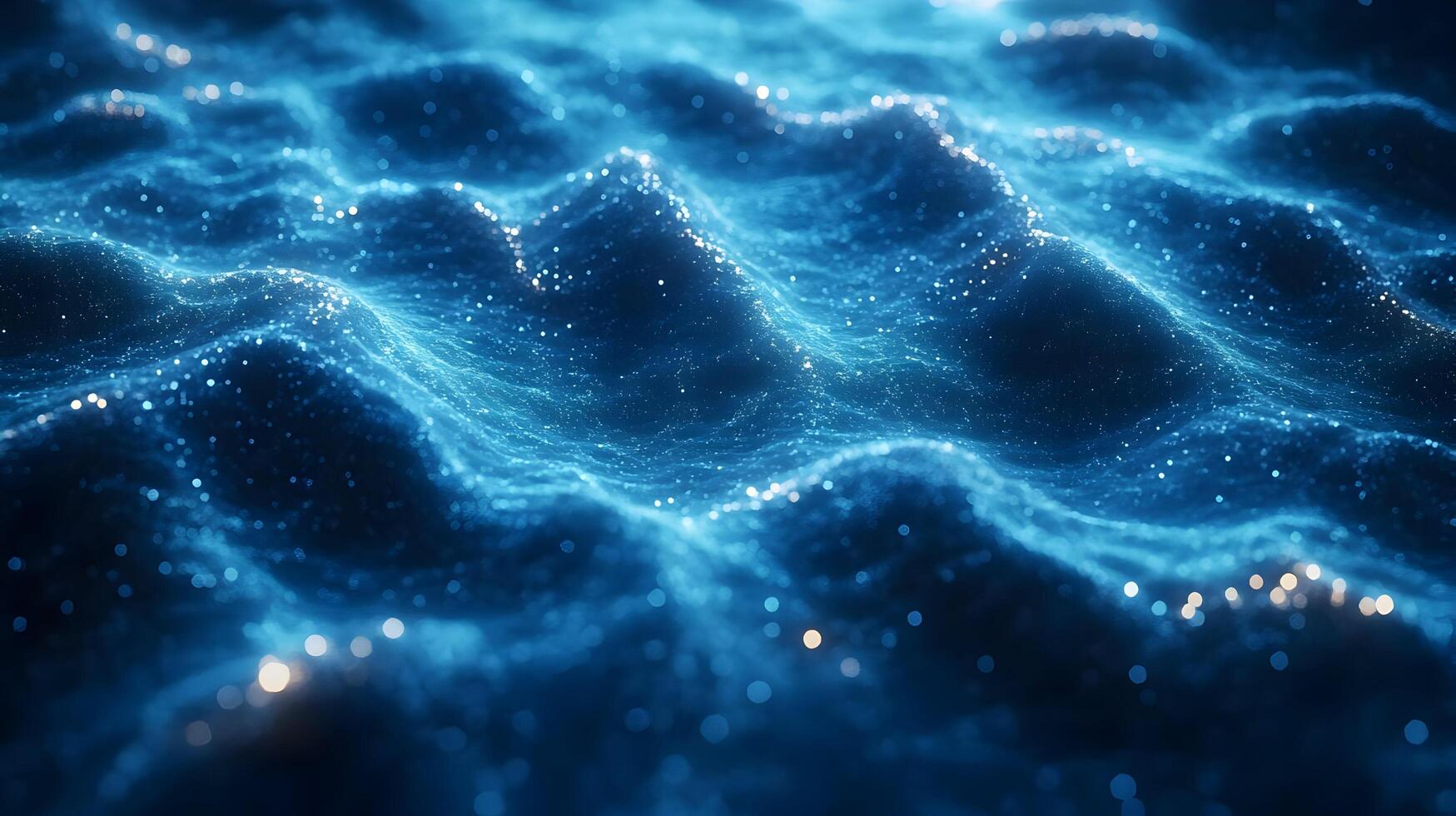 Abstract Blue 3D Background with Wavy Texture and Glowing Particles photo