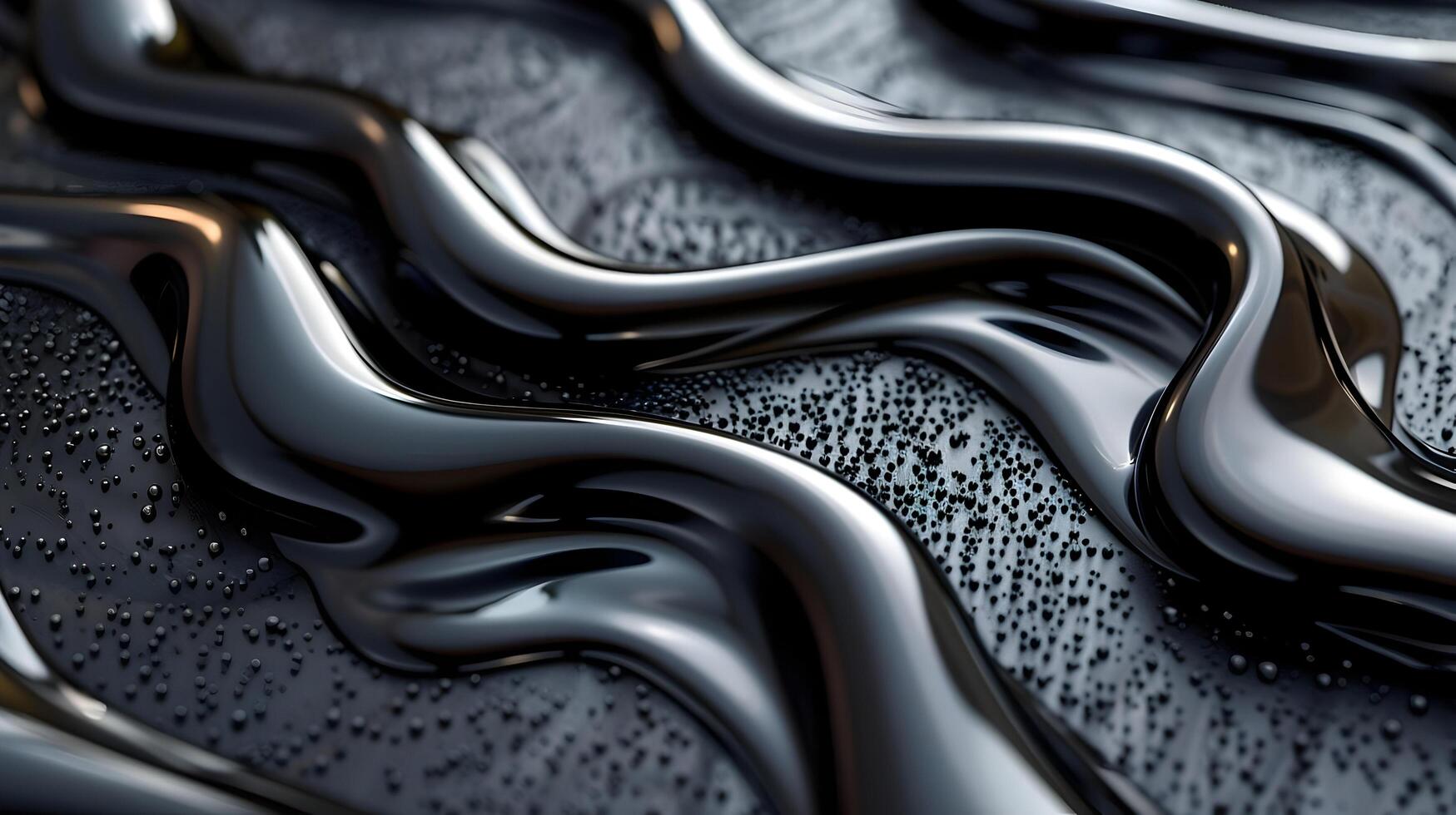 Abstract Black and White 3D Background with Wavy Lines and Water Drops photo