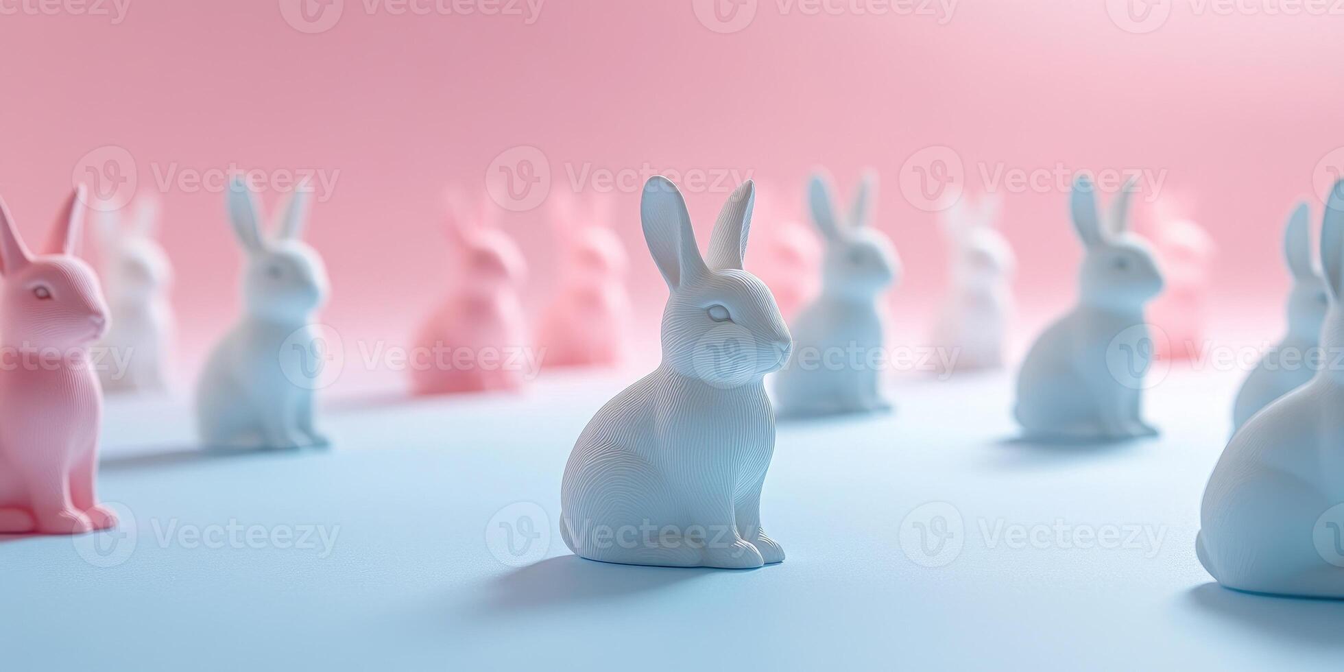 Serene pastel rabbit ornaments on pink and blue gradient background for Easter decor photo