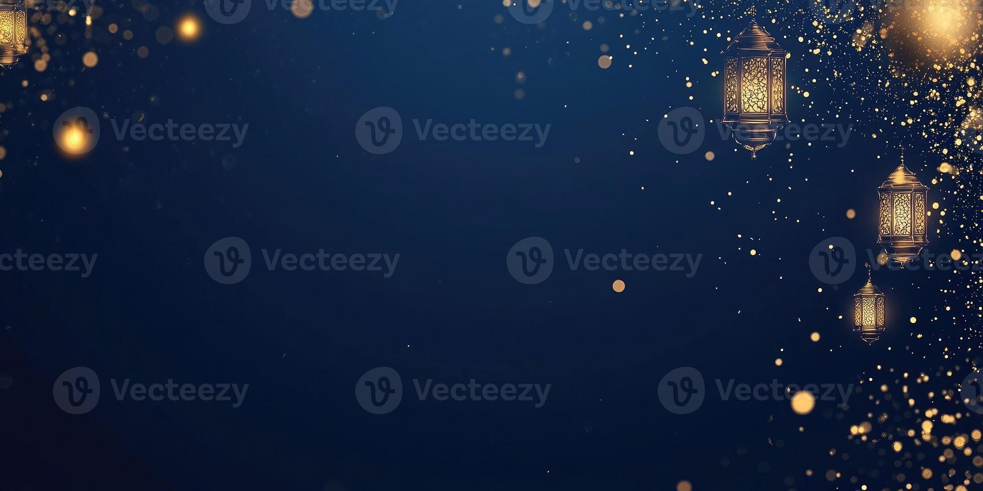 Elegant lanterns with glowing particles on a soft gradient background photo