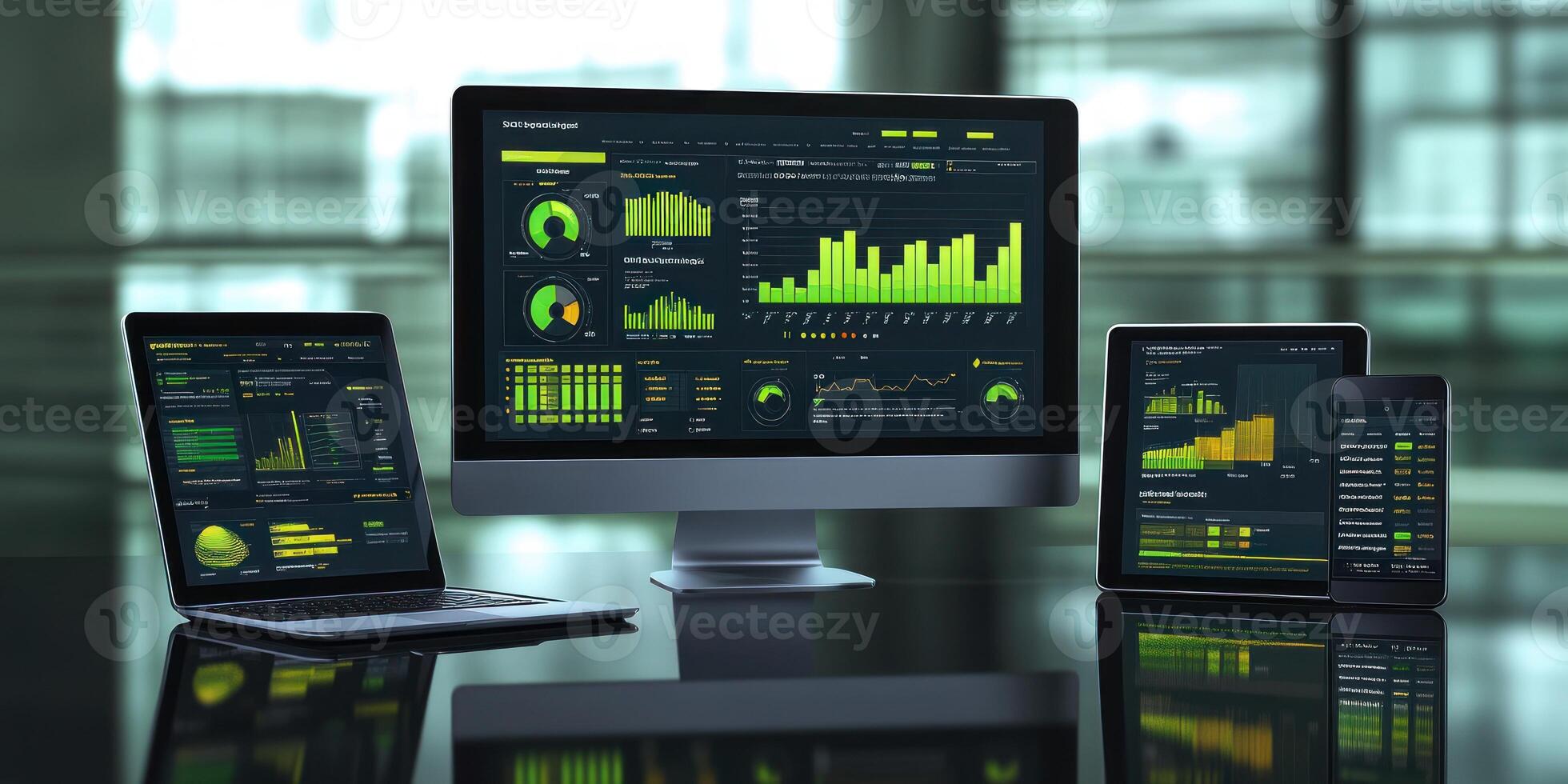 Corporate branding mock up featuring erp dashboard on multiple devices for digital presentation photo