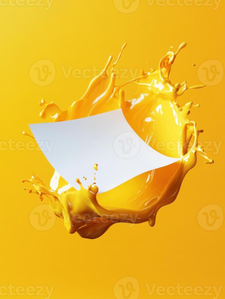 Dynamic artistic expression with yellow paint splash and blank canvas concept photo