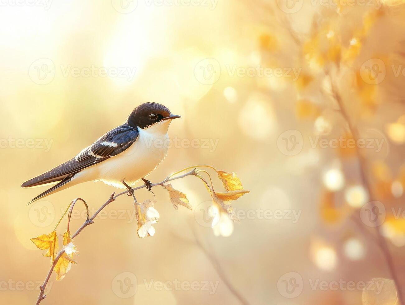 Elegant minimalistic close up of a swallow perched on autumn branch for nature and wildlife inspiration photo