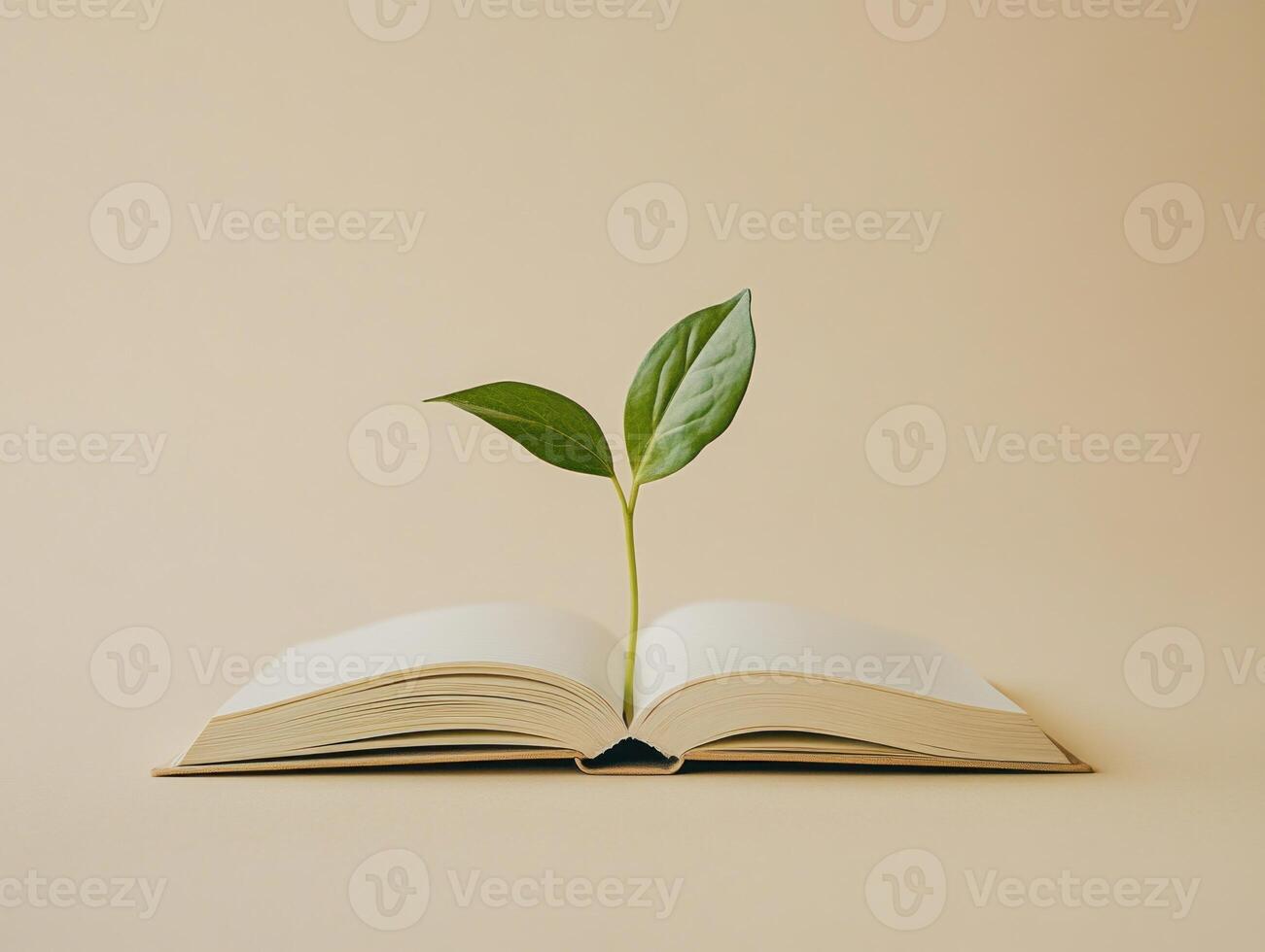 Growth and knowledge. A single sprout emerging from an open book for educational and inspirational concepts photo
