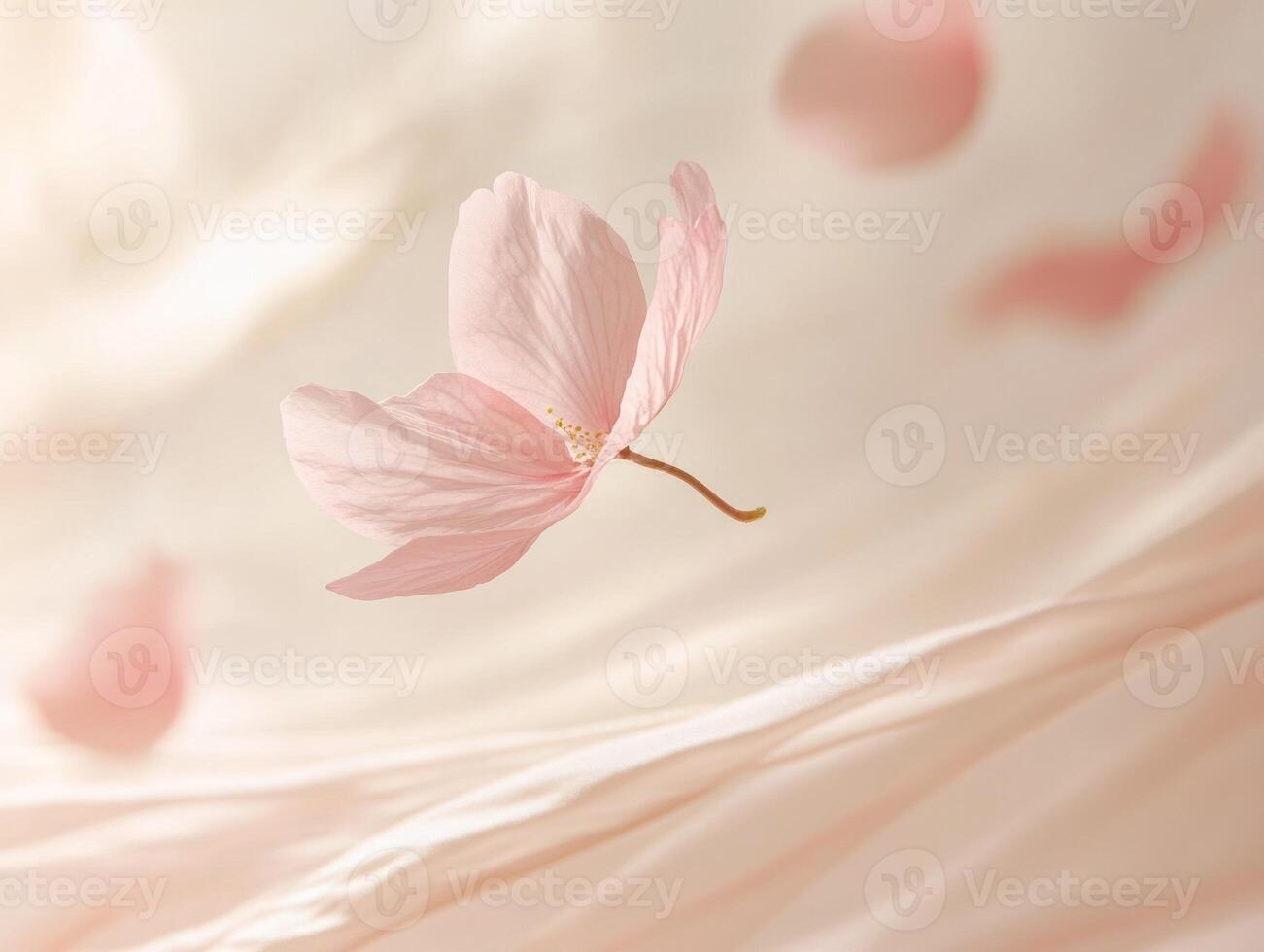 Delicate pink sakura petal floating gracefully in tranquil atmosphere photo