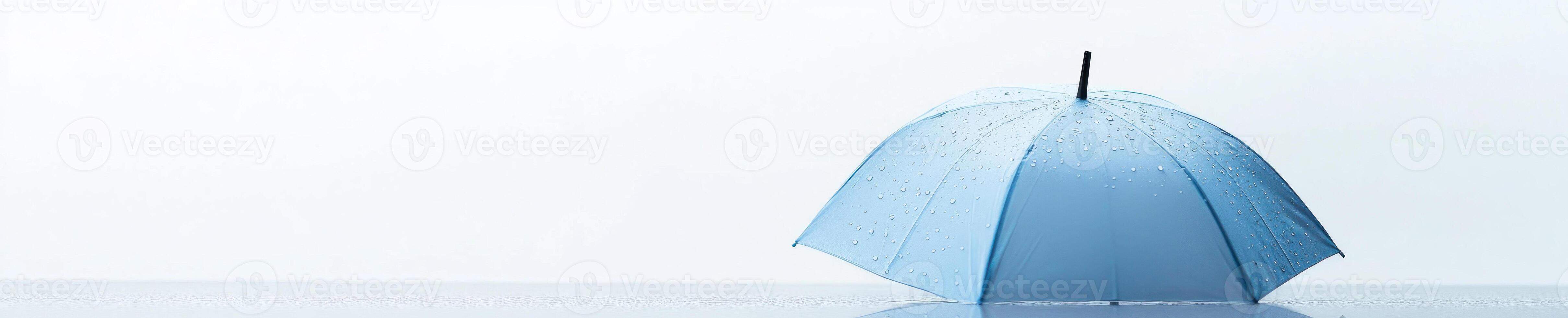 Modern minimalist design with pastel blue umbrella featuring subtle raindrop accents on light background photo