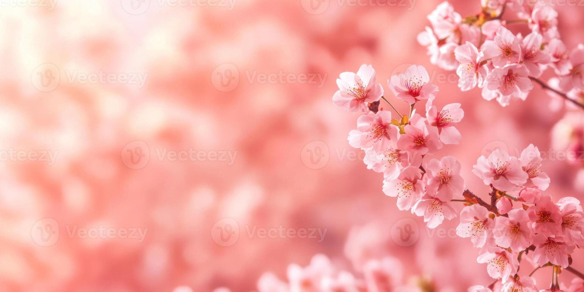 Soft floral minimalistic banner template featuring cherry blossom in gentle pink tones for spring design photo