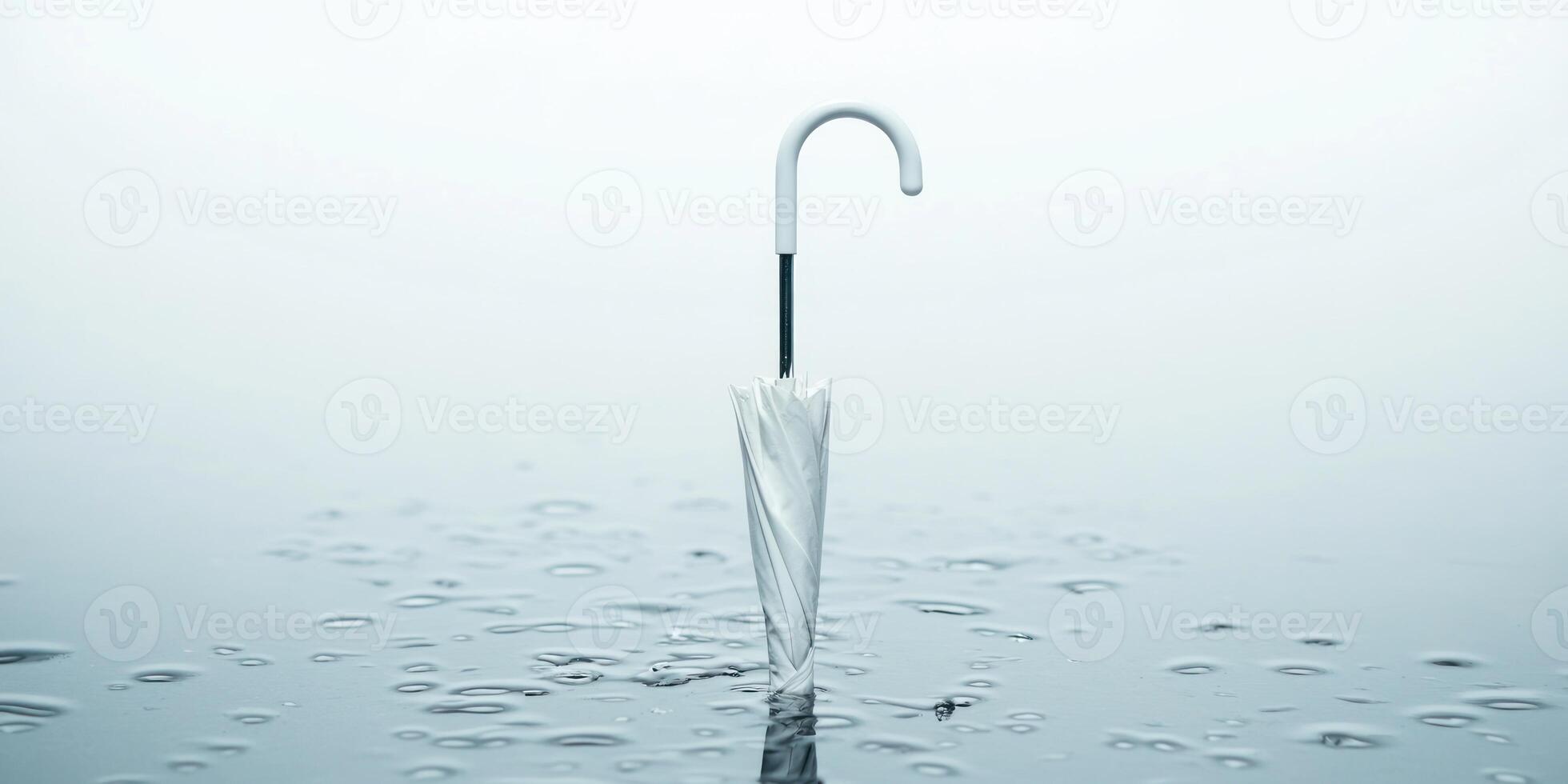 Minimalistic elegance of a folded white umbrella in a serene water scene for modern design photo