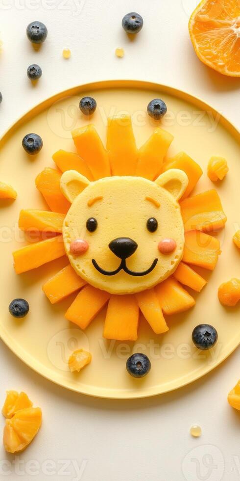 Creative cartoon lion fruit platter for kids parties and animal themed celebrations photo