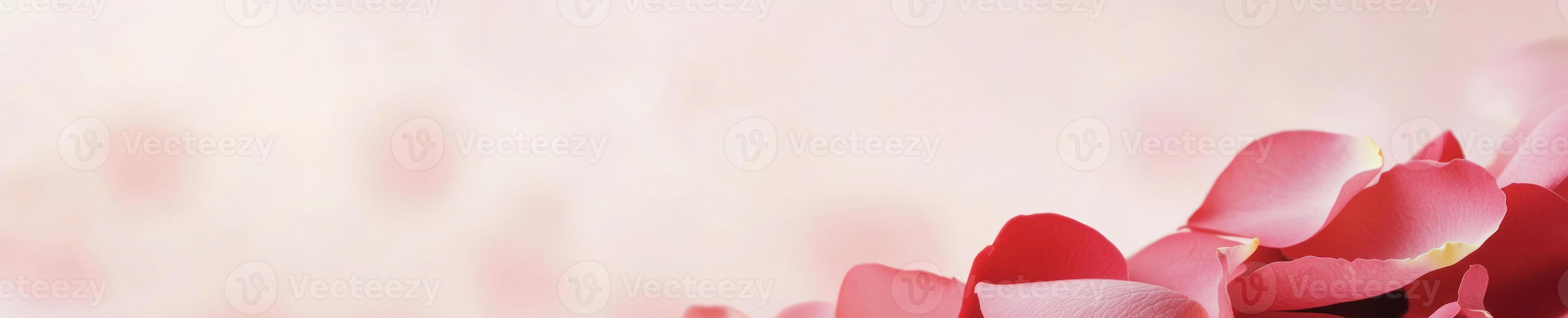 Elegant Valentines day banner with soft blush petals for romantic designs photo