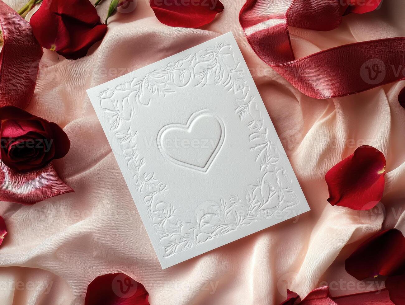 Elegant Valentines day card mock up with roses and heart design for romantic inspiration photo