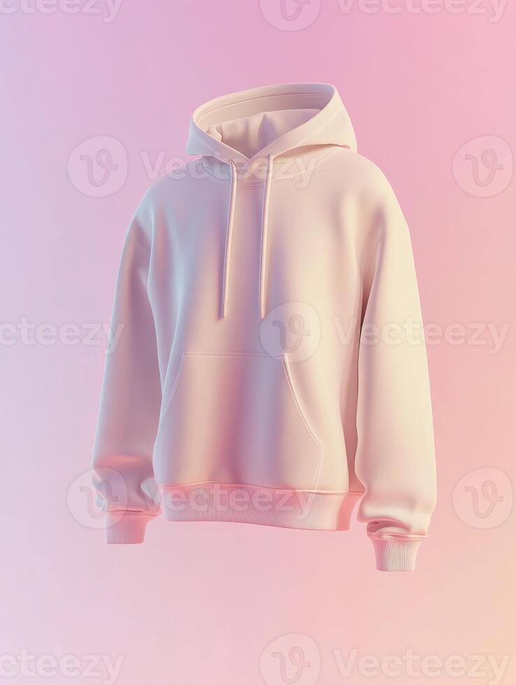 Minimalist white hoodie on soft pastel background for fashion design photo