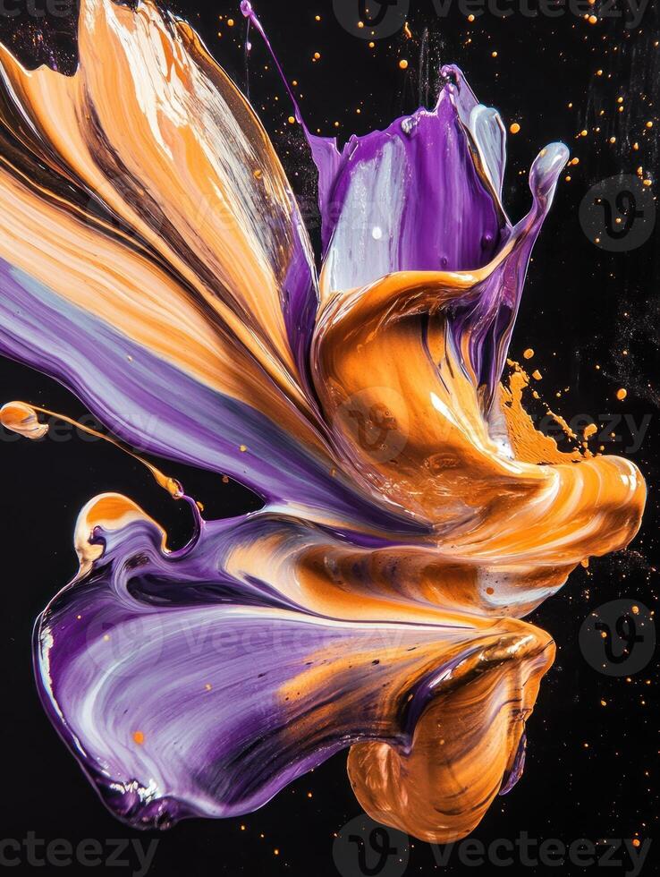 Vibrant swirl of multicolored acrylic paint in dynamic motion photo