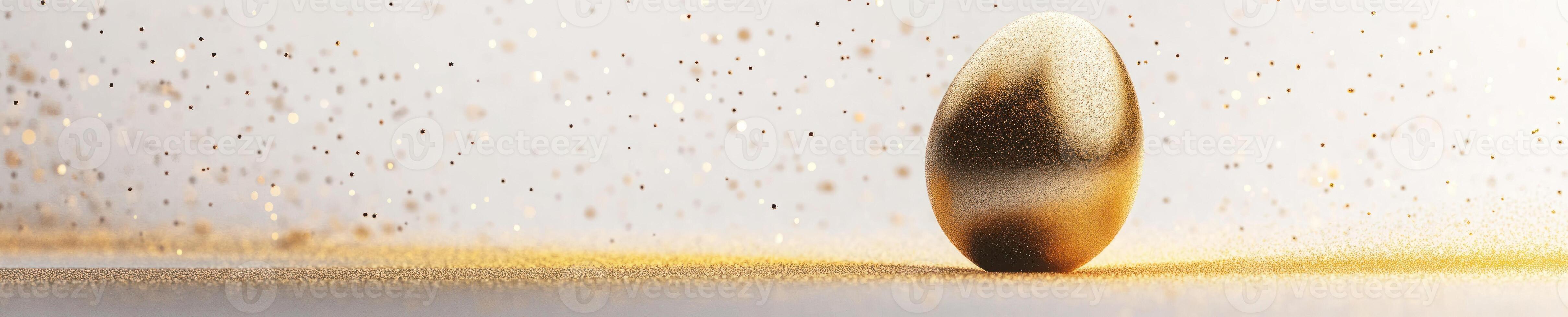 Elegant floating golden Easter egg amidst sparkling background for festive celebration design photo