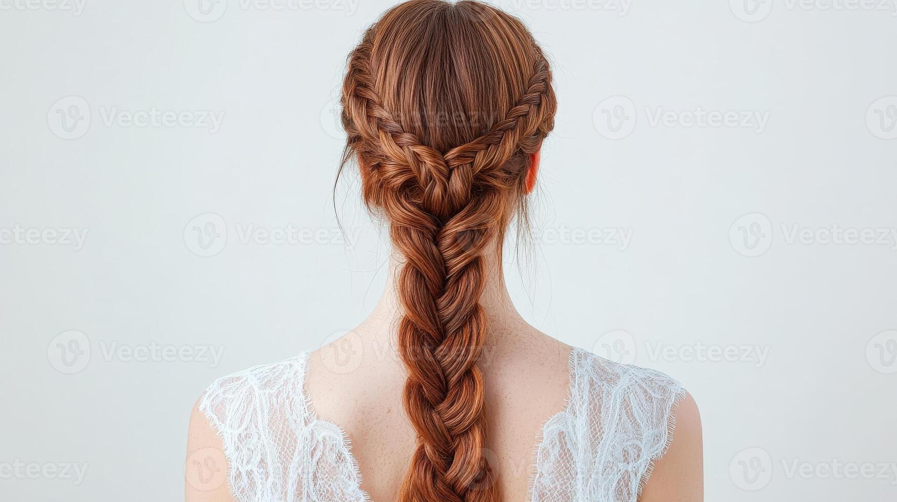 Red Hair Styled In A Long Braided Hairstyle photo