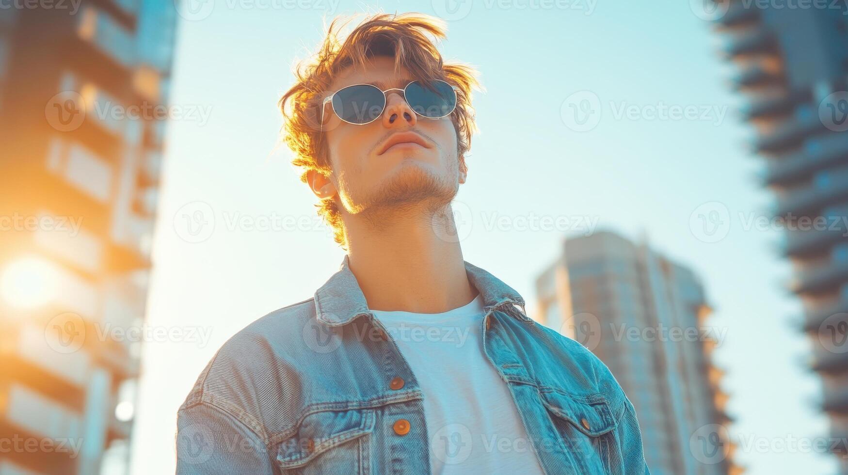 Young Man Wearing Sunglasses Outdoors In City photo