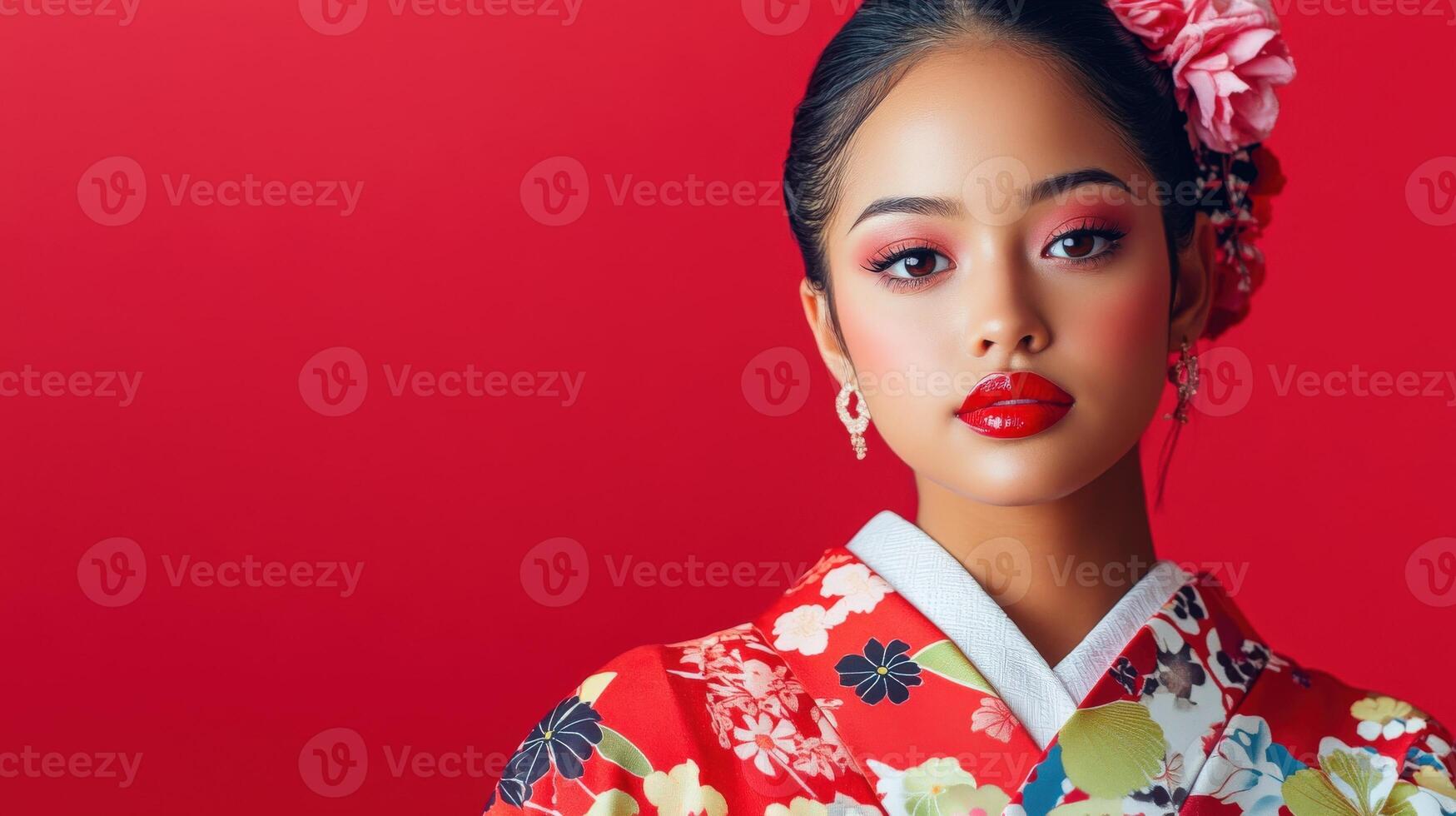 Beautiful Woman Wearing Traditional Japanese Kimono photo