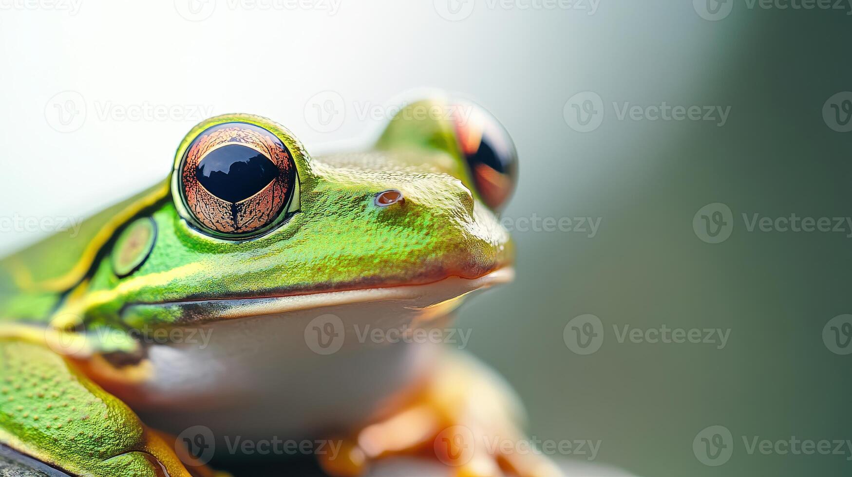 Close Up Of A Vivid Green Tree Frog photo