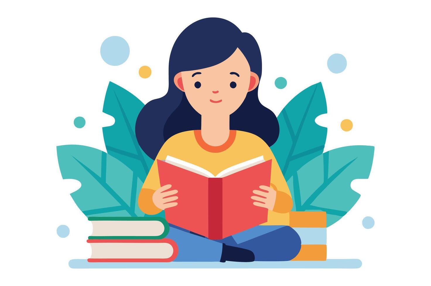 A cute girl reading book on white background vector