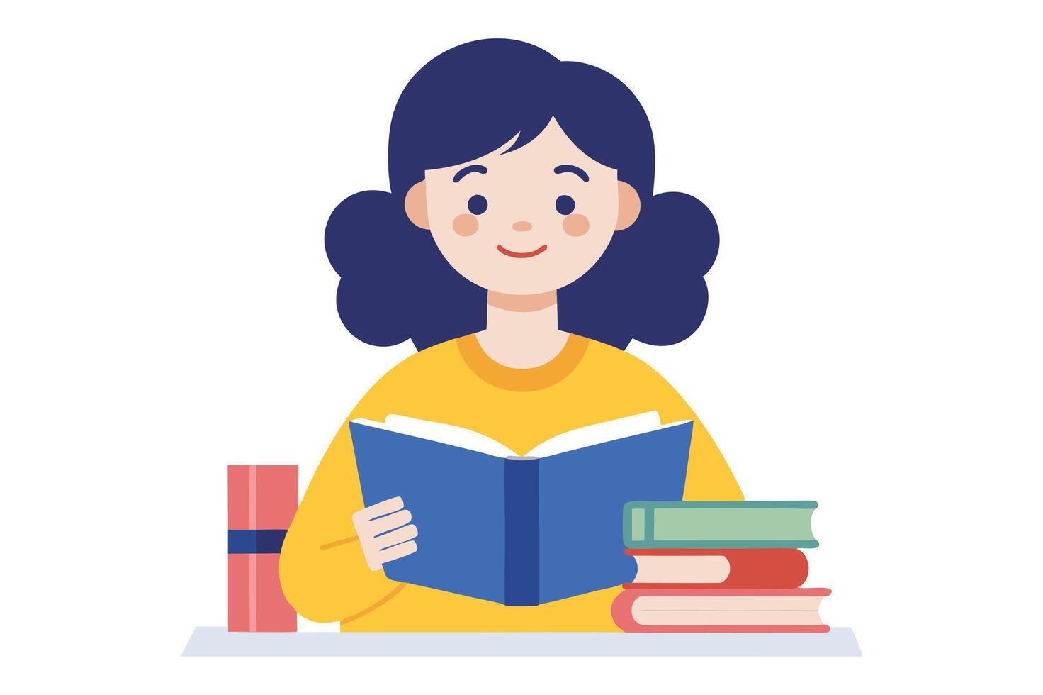 a cute girl reading a book on white background vector