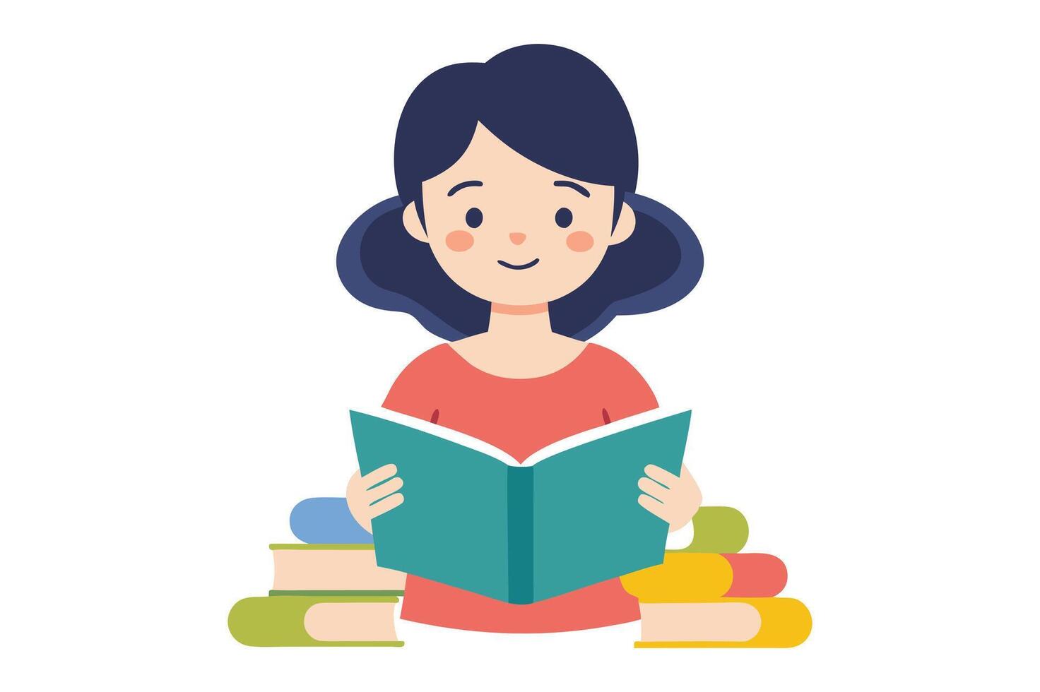 girl read books on white background vector