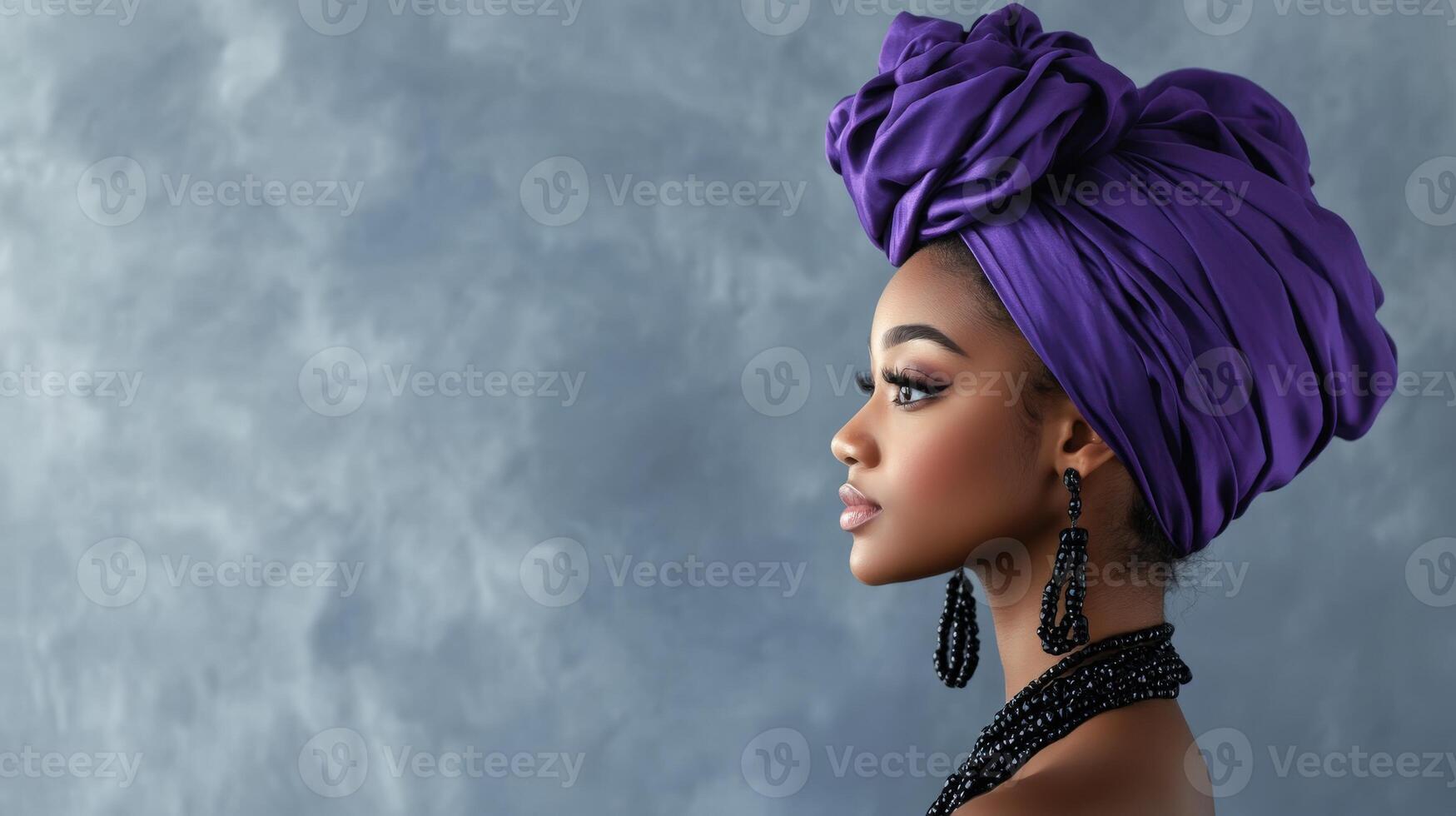 African Woman Profile Purple Headwrap Elegant Style photo