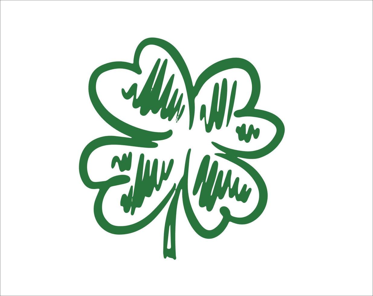 Patricks Day, One Green Clover on white, hand drawn illustrations. vector