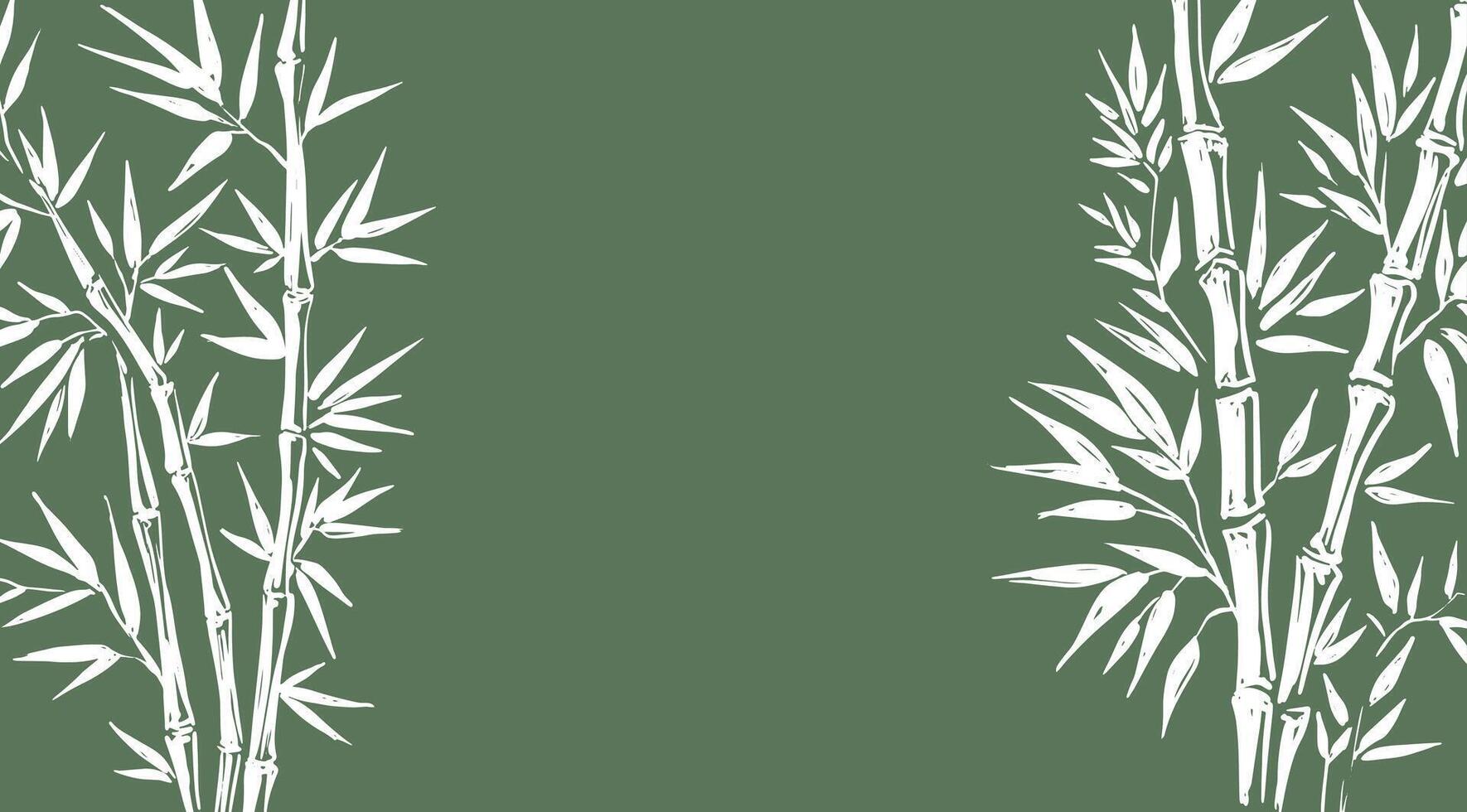 Bamboo tree on green, frame, Hand drawn style. vector