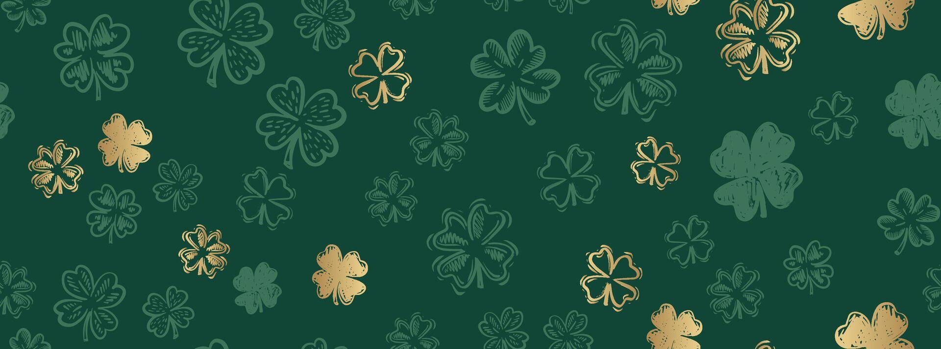 Gold Clover pattern on green vector