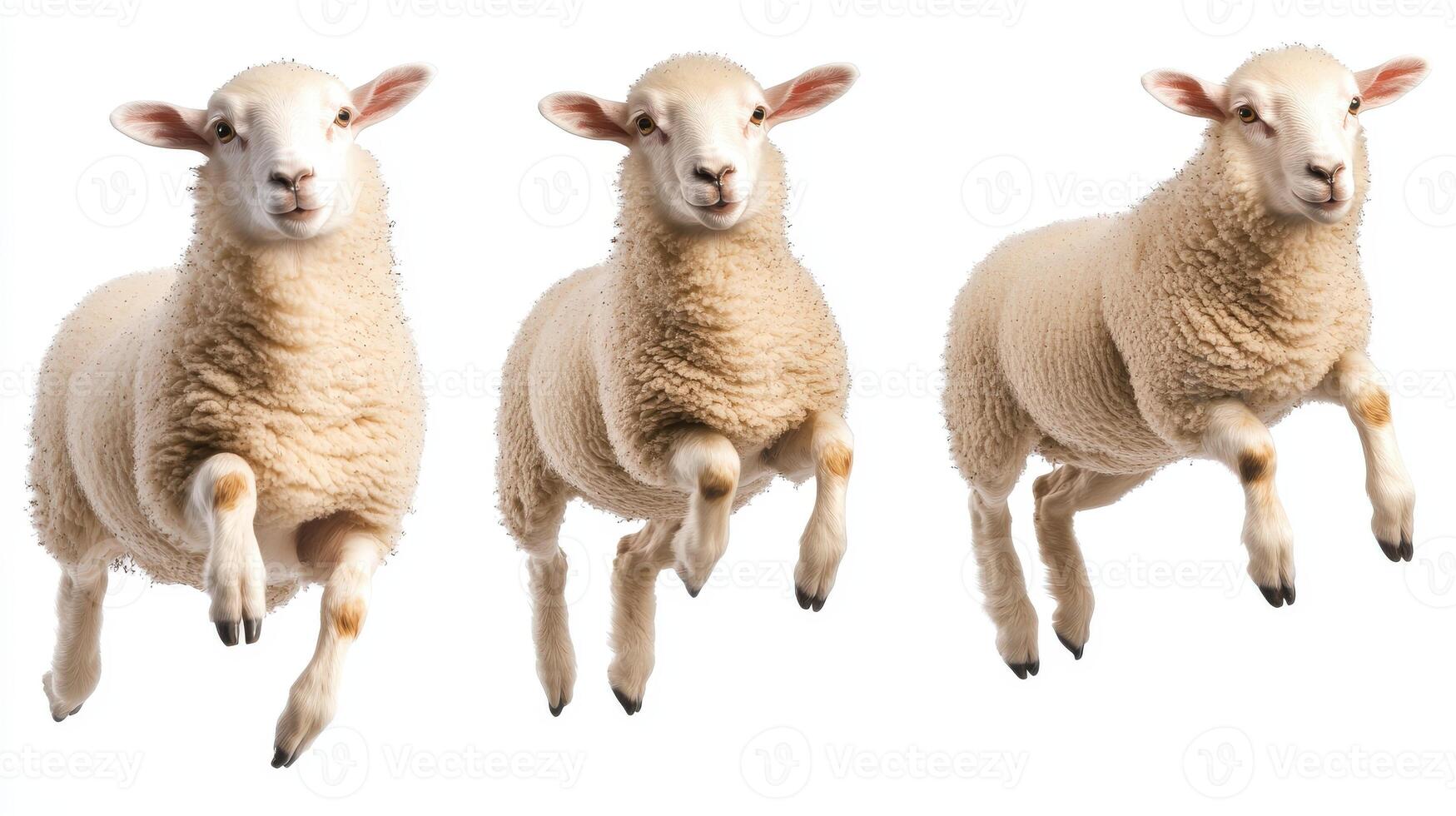 Three Sheep Leap Gracefully In Mid Air photo