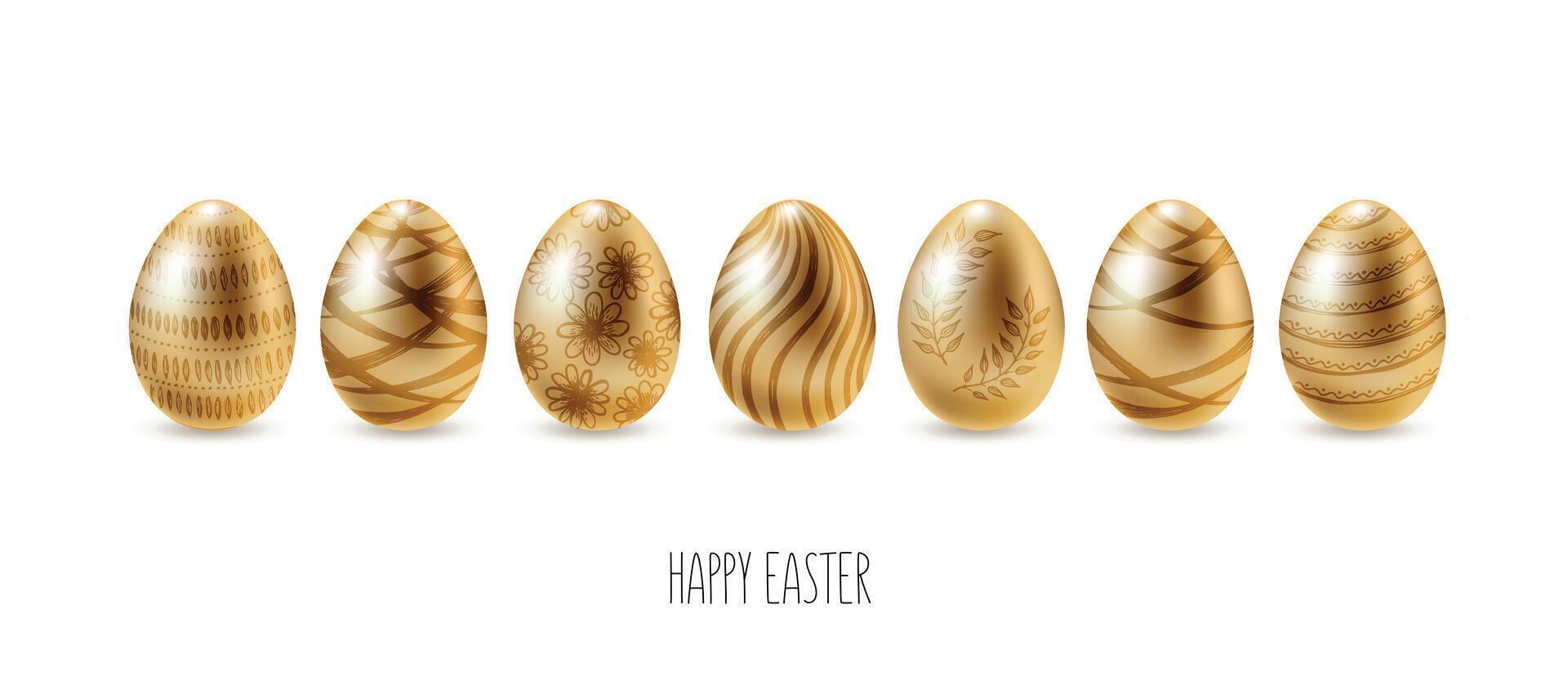 Gold Easter eggs, Happy Easter. vector