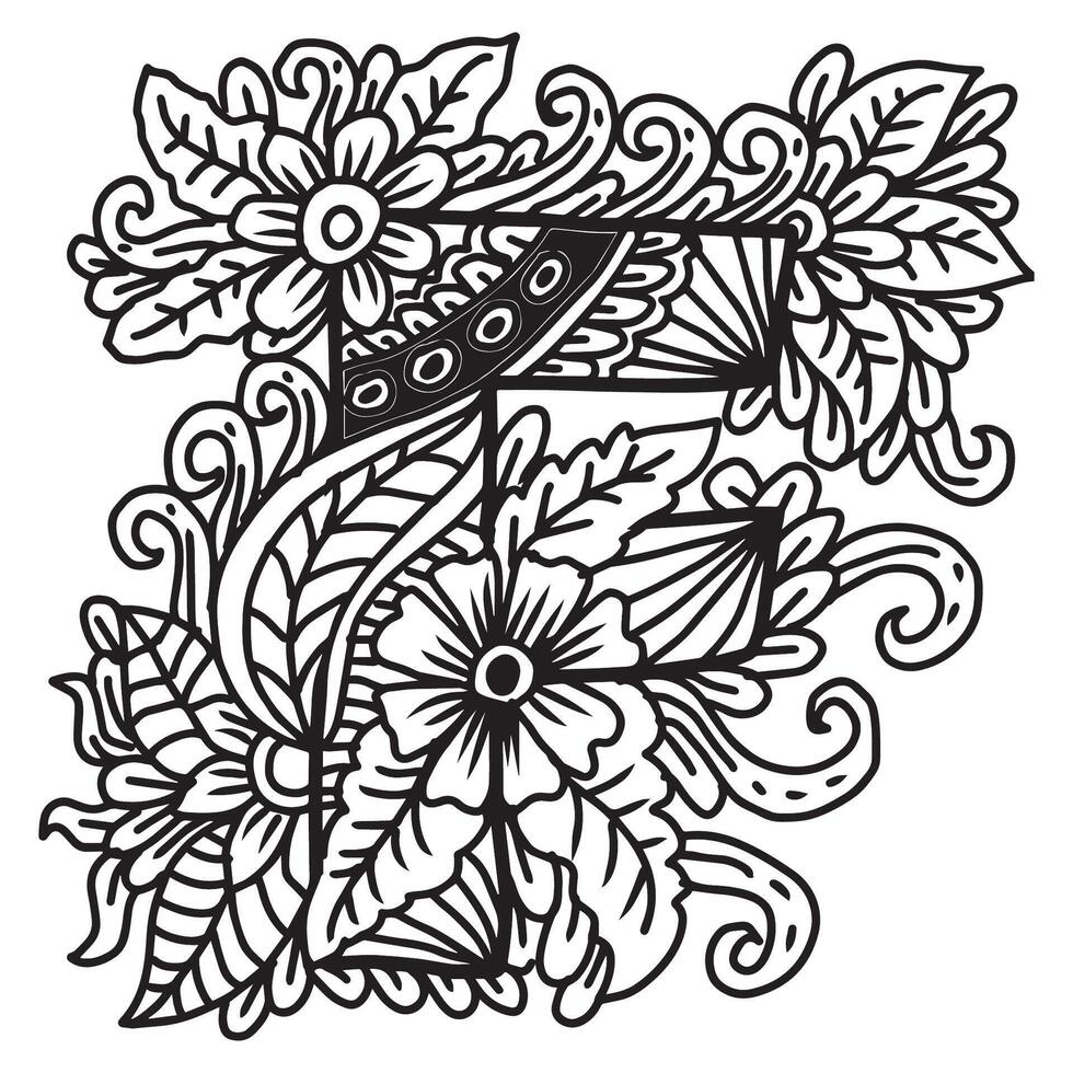 Letter F in ethnic style. Illustration for coloring book page. vector