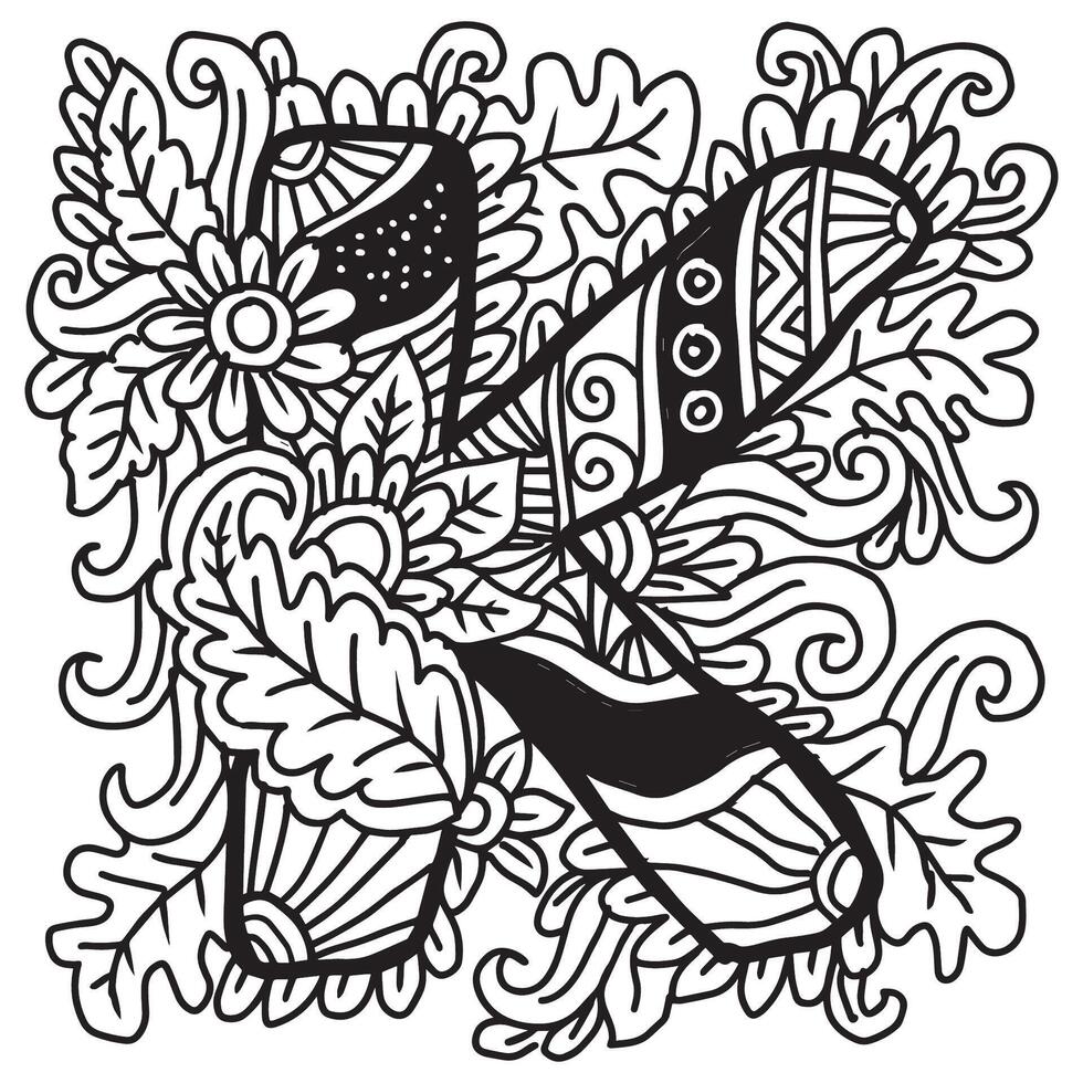 Letter K in ethnic style. Illustration for coloring book page. vector