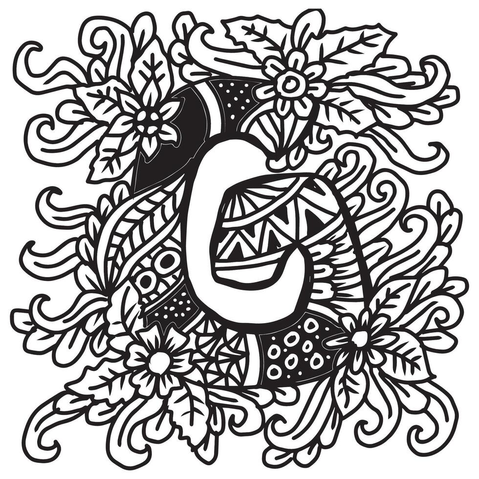 Letter G in ethnic style. Illustration for coloring book page. vector