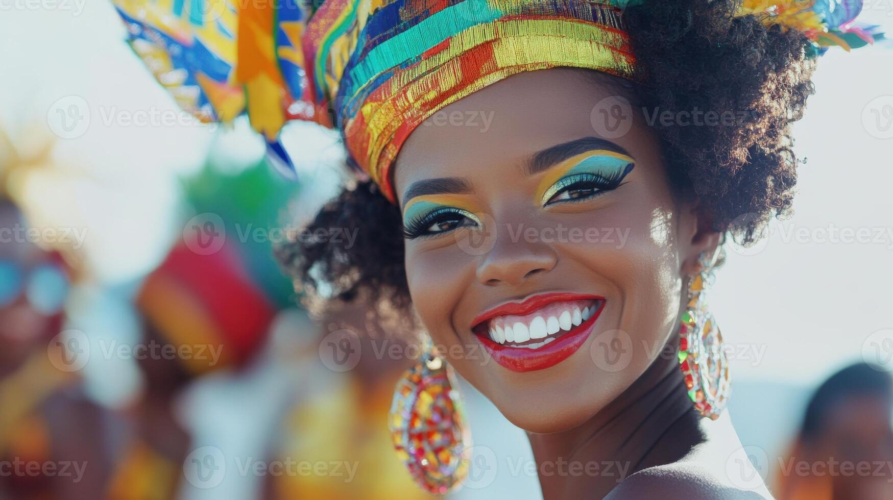 A Brazilian Carnival dancer smiles brightly photo