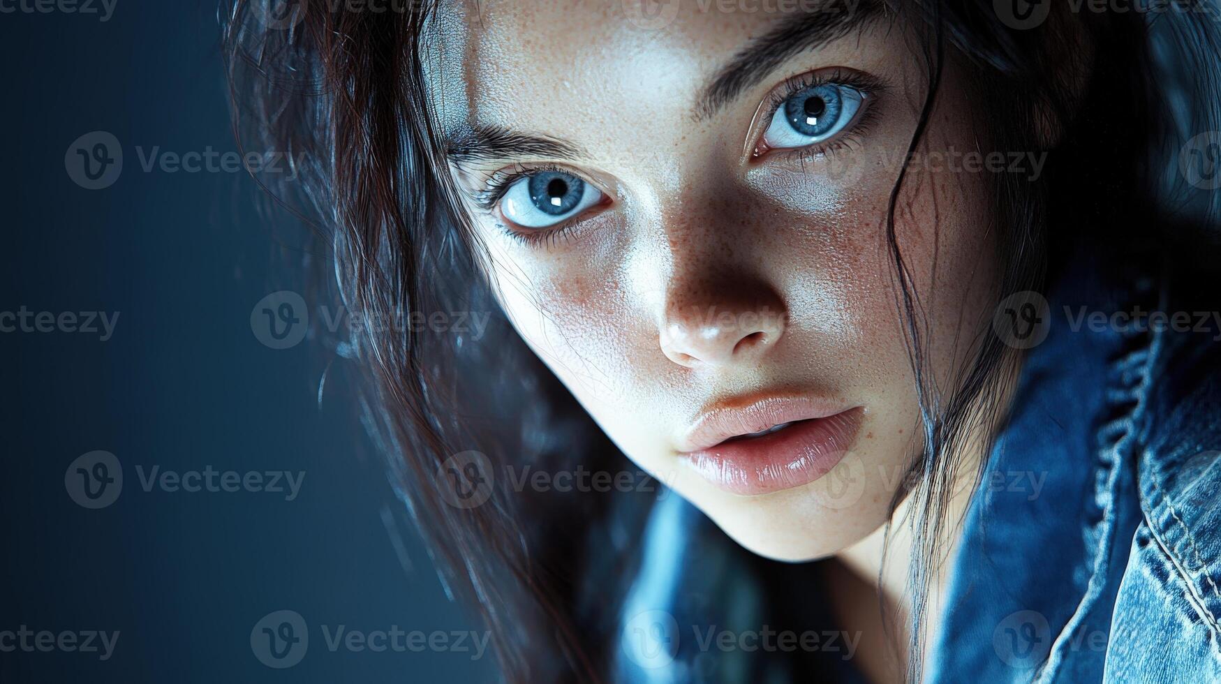 Young Woman With Freckles And Blue Eyes Portrait photo