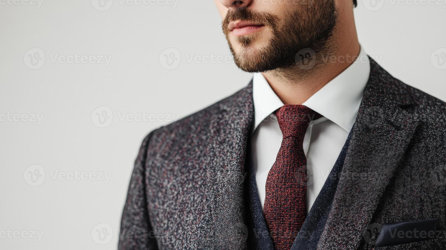 A Close Up Of A Man In A Dark Suit And Red Tie photo