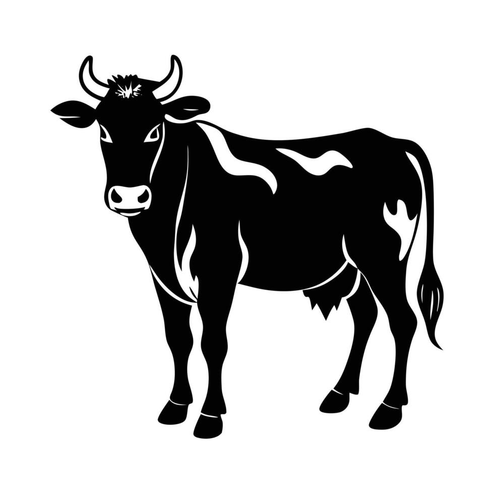 black silhouette of a cow, perfect for use in farm-themed designs, agricultural illustrations, or as a graphic element for logos, labels or icons. vector