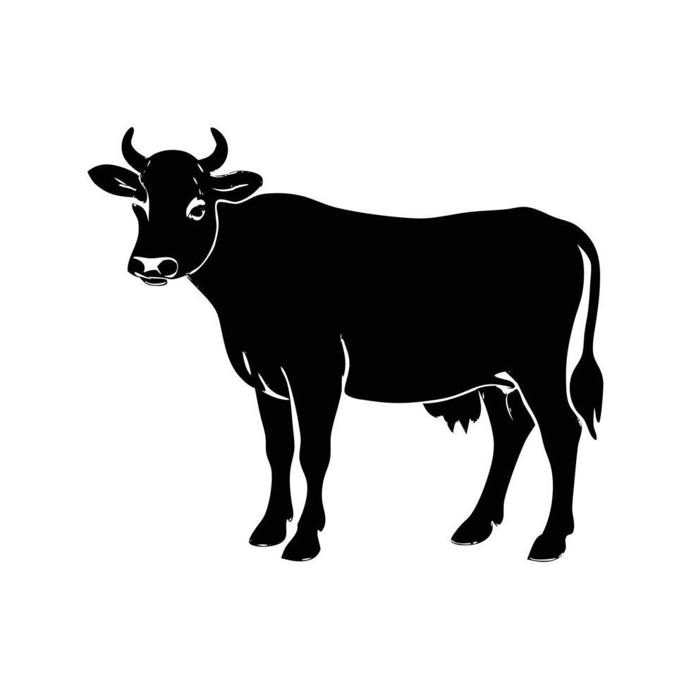 A simple, elegant silhouette of a cow grazing peacefully on a grassy field. vector