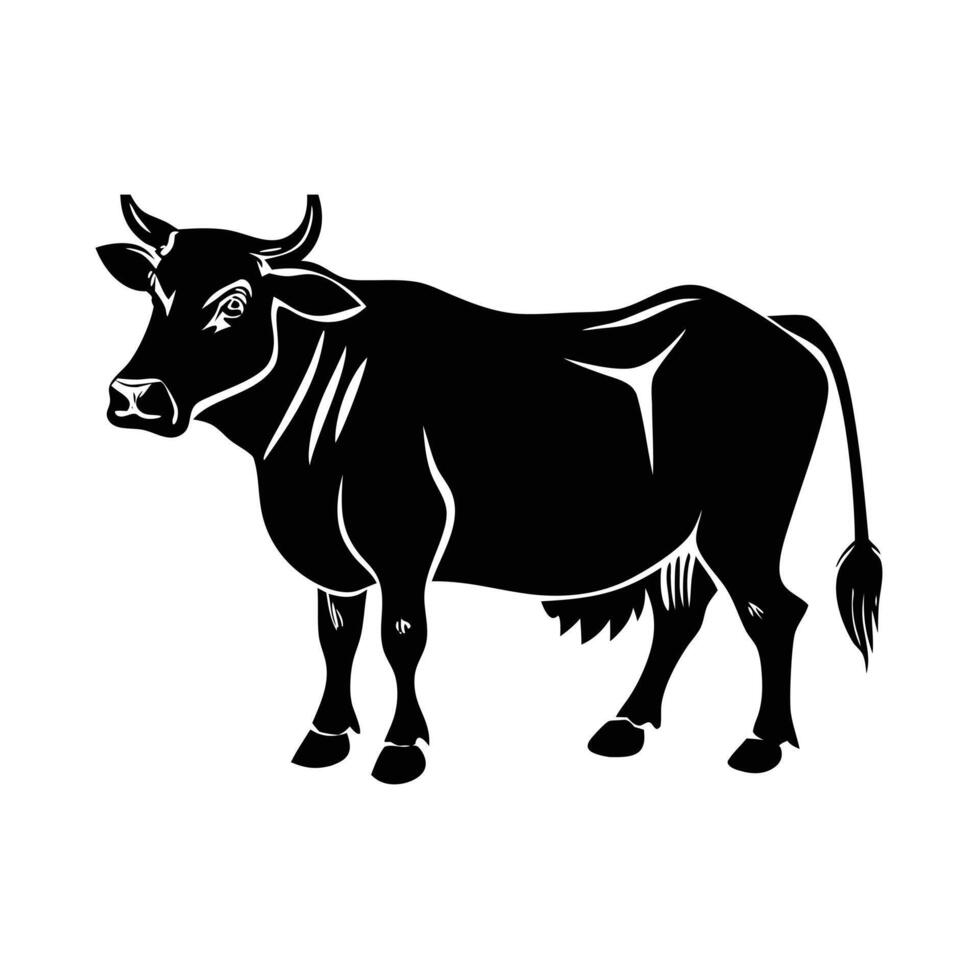 A clean, stylized silhouette of a cow walking, suitable for use in agriculture, livestock, or food-related branding projects. vector