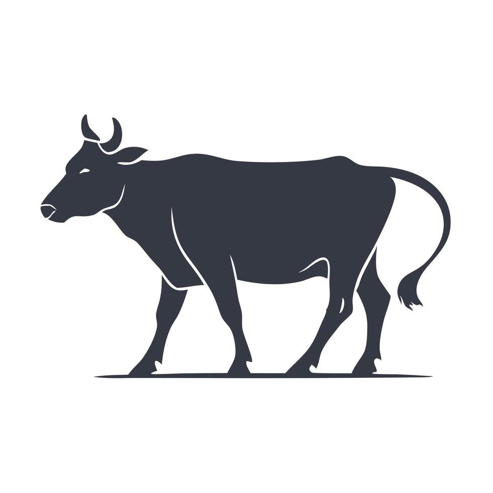 A bold, black silhouette of a cow, perfect for use in agricultural branding, design templates, or illustrations. vector