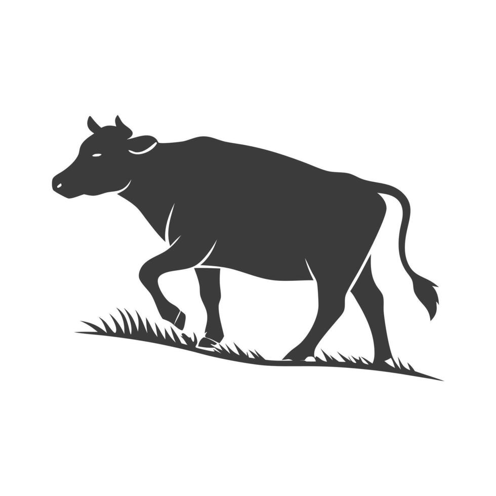 This is a classic, minimalist silhouette of a cow walking. vector