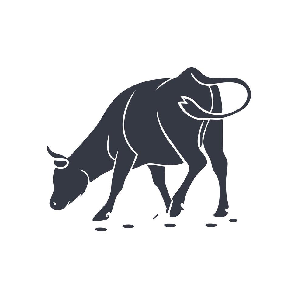 Silhouetted Cow Grazing in a Field A striking black and white silhouette of a cow, perfect for agricultural, farm, or livestock-themed projects. vector