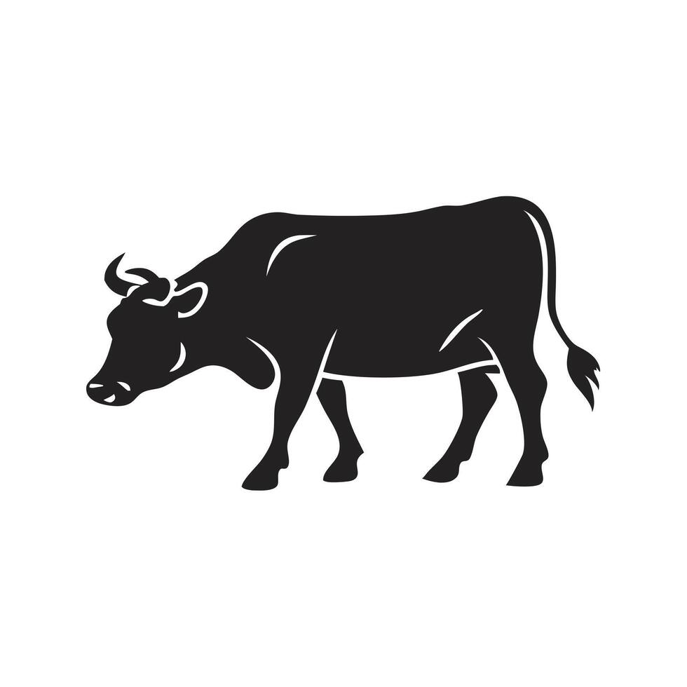 Silhouette of a Cow Grazing in a Field icon vector