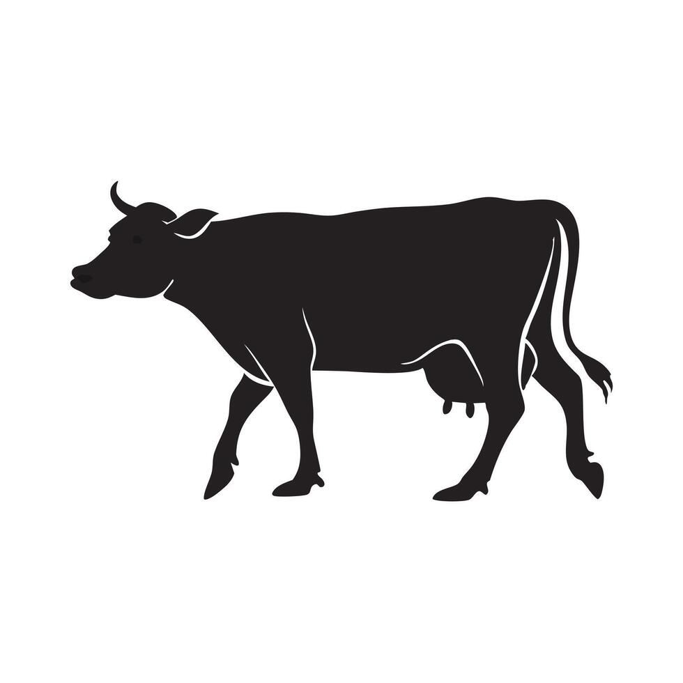 A clean, black silhouette of a cow, perfect for use in agriculture, farm, or animal-related projects. vector